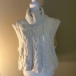 VINTAGE CHUNKY House of Harlow 1960 Ivory Cable Knit Turtleneck Sweater